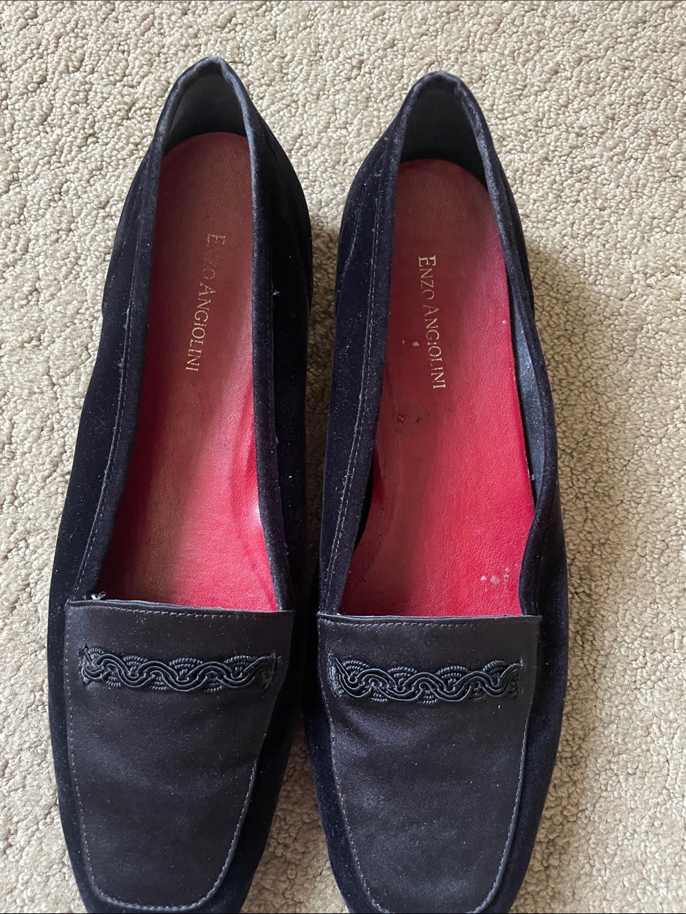 Enzo Angiolini Black Velvet/ Satin Flats Braided Trim Made In Italy